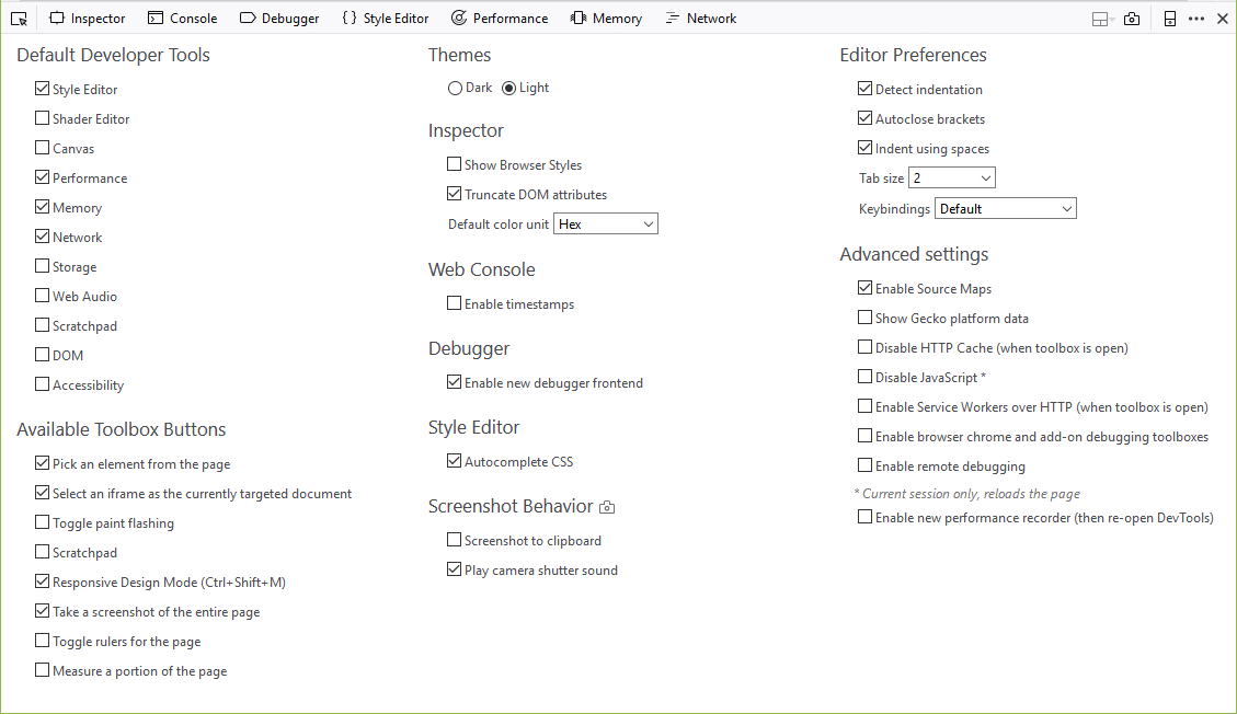 Depicts the Toolbox options