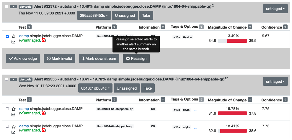 DevTools alert regroup