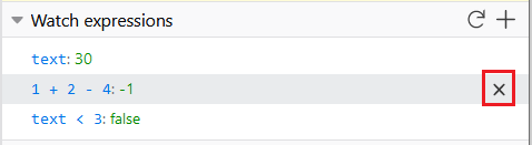 Hover over watch expression to get X that can be clicked to remove an expression.