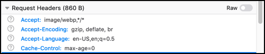 Screenshot showing the Request headers section of the Request details pane