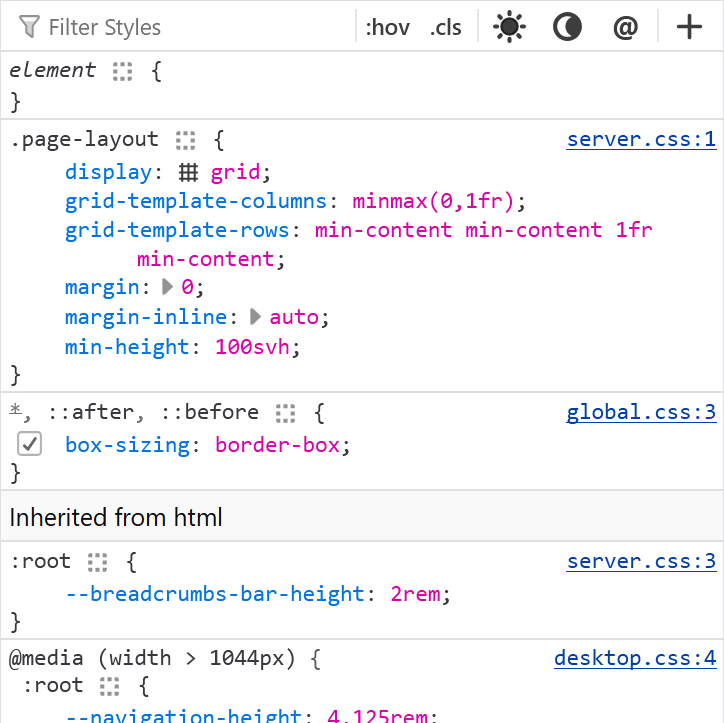 Rules view panel